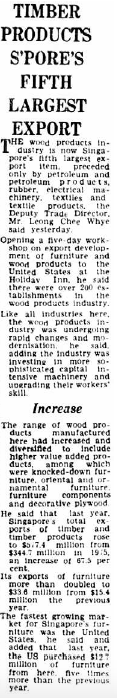 Newspaper clipping titled Timber Products Spores Fifth Largest Export